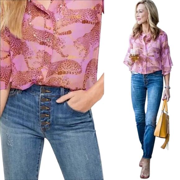 Cabi Button Fly Skinny Jeans Dream Weaver Braided Waistband Blue Denim Size 2 - Picture 1 of 6